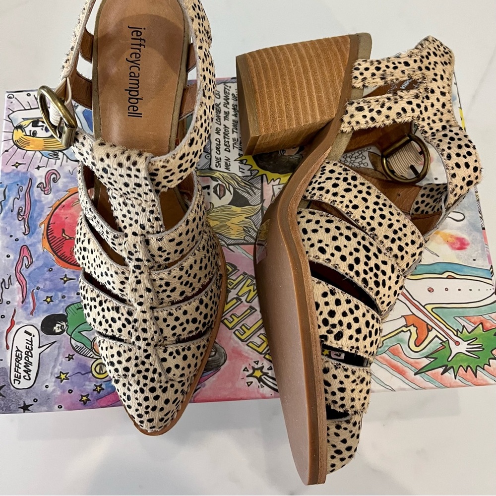 Jeffery Campbell NEW in box Angora Leopard Cut Out Bootie brown beige jaguar